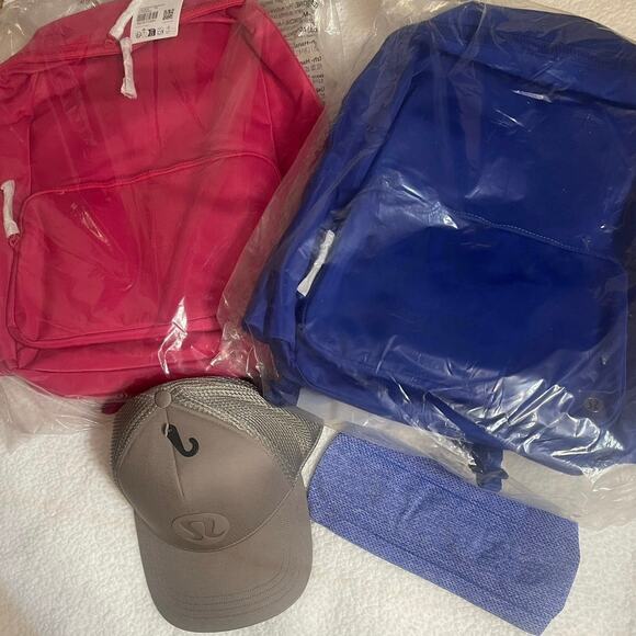 Lululemon Everywhere Backpack 22L Lot 2 NWT Blue Pink + Hat Headband main image 5